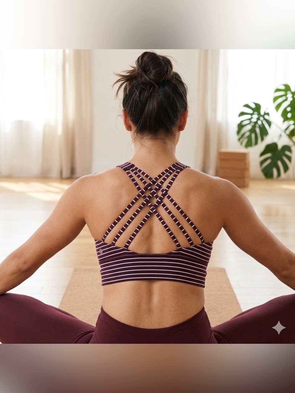 Lululemon Free To Be Wild Long Line Sports Bra Burgundy Strappy Yoga Workout 10